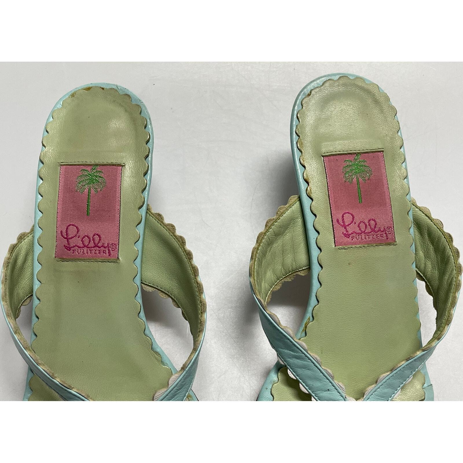 Lilly Pulitzer Blue & Green Kitten Heel Sandals W… - image 4