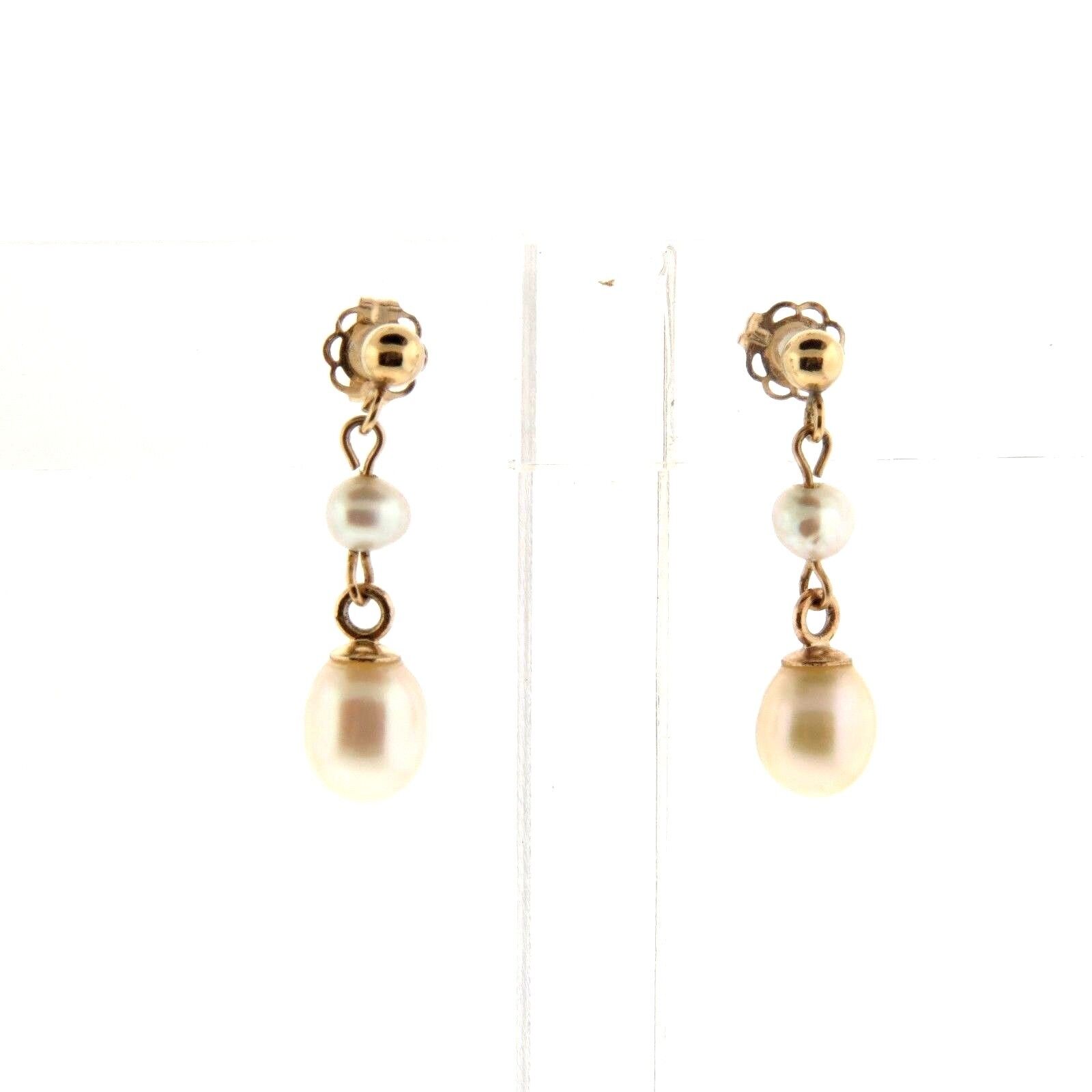 14K Yellow Gold Cultured Pearl Dangle Earrings - image 3