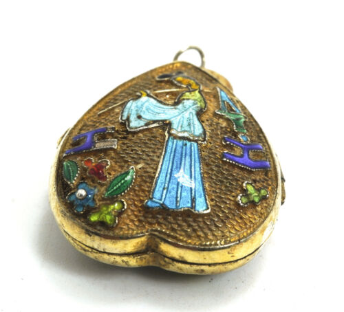 Vintage Chinese Export Silver & Enamel Locket Pen… - image 1