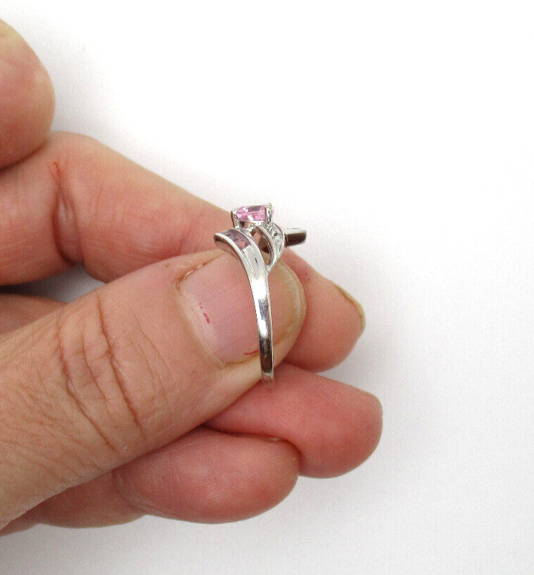 10K White Gold Pink Ruby & DiamondRing Size 6.75 … - image 6