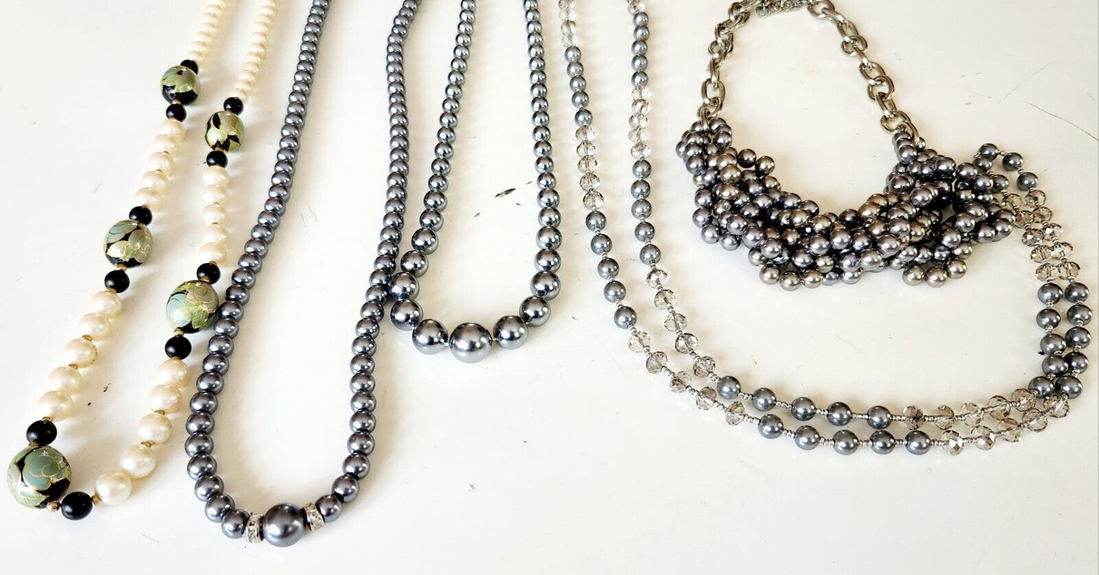 Faux Pearl Necklaces Lot Of 5 Vintage Blue Gray F… - image 3