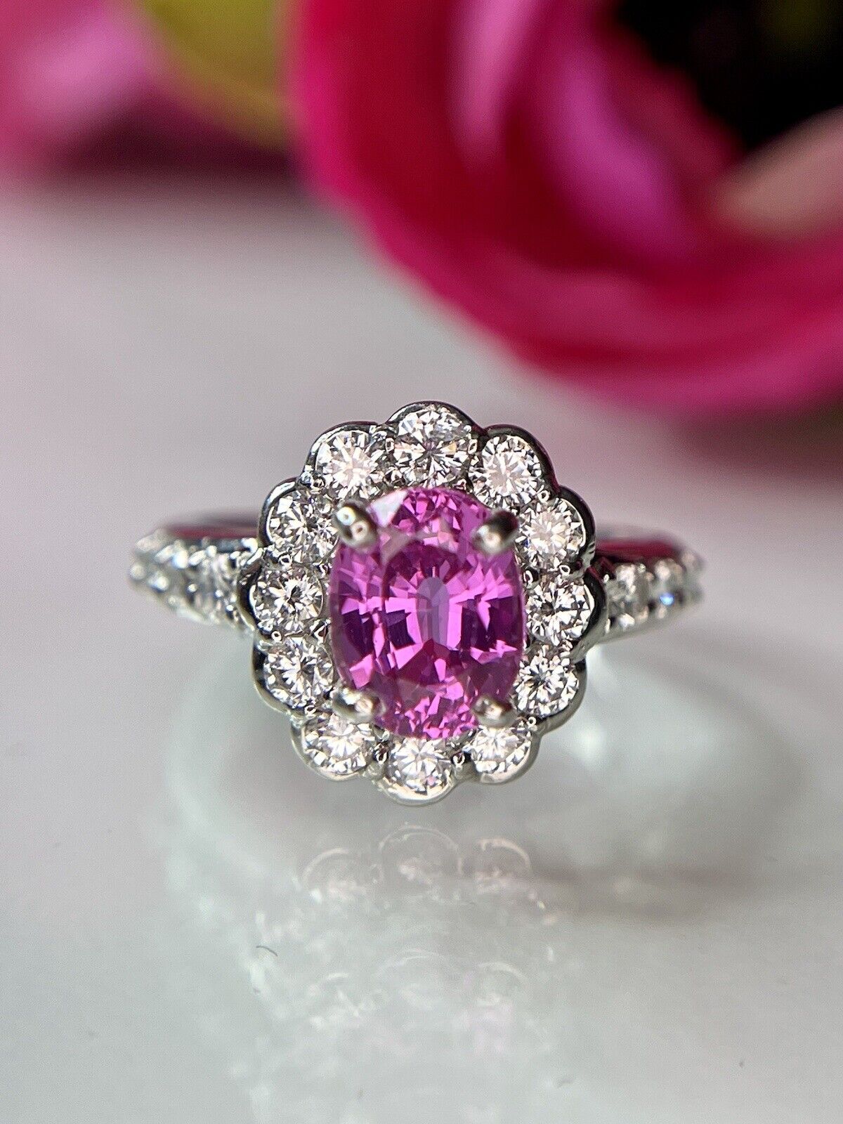 Vintage Platinum Natural Pink Sapphire Diamond Ha… - image 10