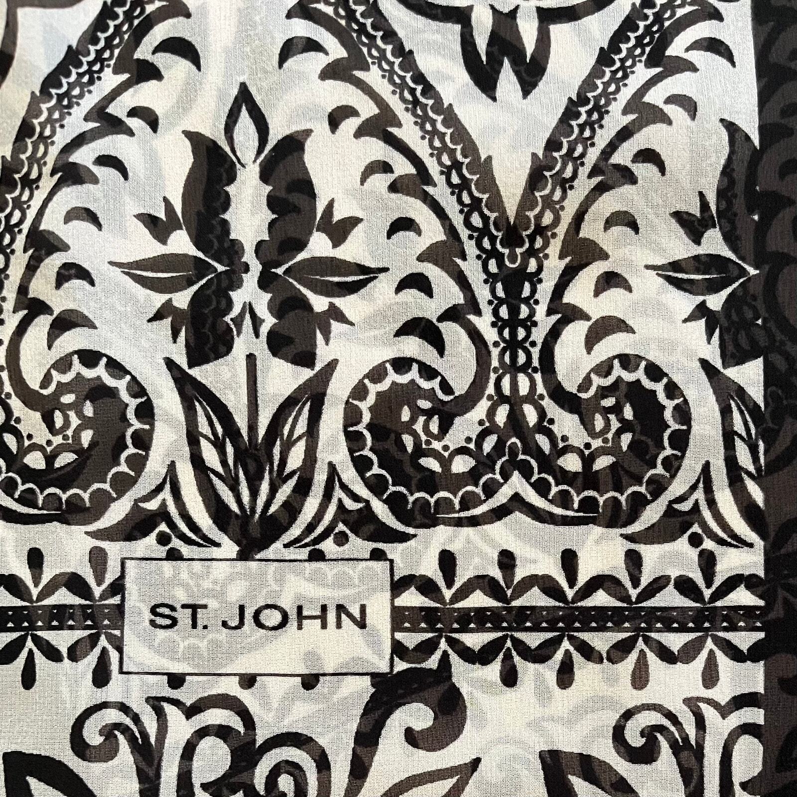 St John Silk Chiffon Black White Damask Print Lon… - image 4