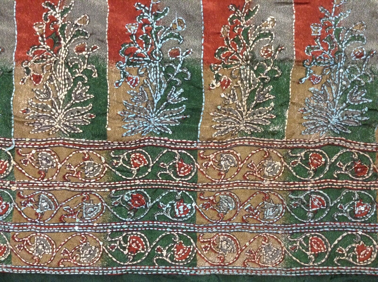 Om Vintage Indian Sari 100% Pure Silk Kantha Work… - image 1