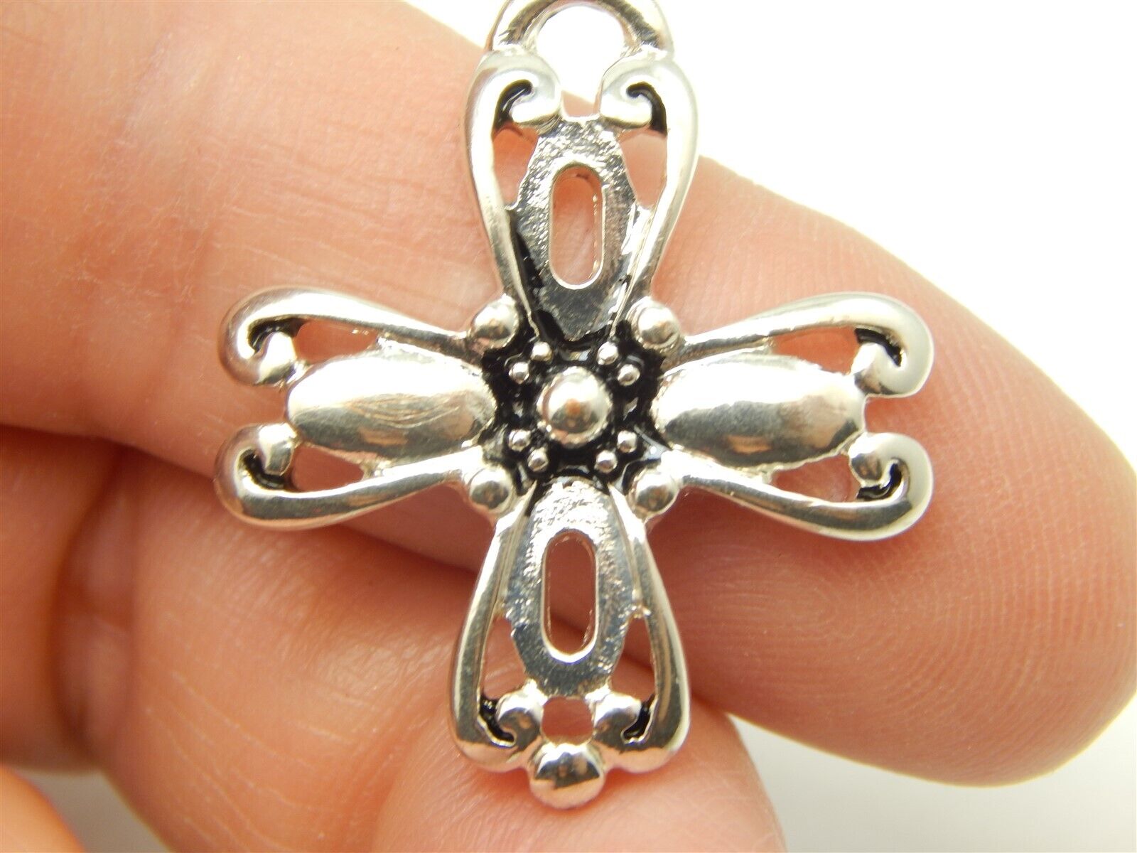 STERLING SILVER 925 DESIGNER BEAD CENTER CROSS PE… - image 7