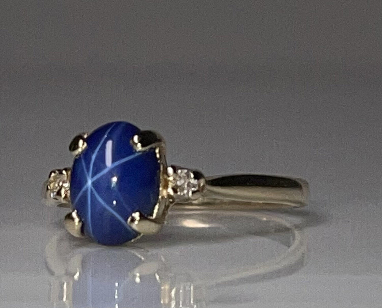 Star Sapphire Ring Diamond 14K Sapphire Genuine L… - image 3