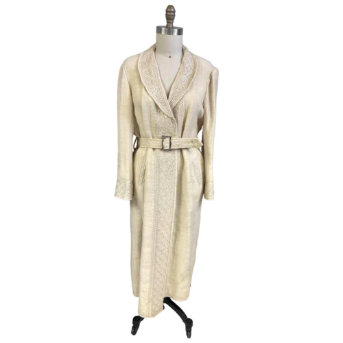 Antique Handwoven Wool Coat Edwardian Cream Embro… - image 1