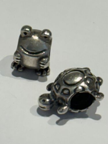 2 PANDORA STERLING SILVER BEAD CHARMS - TURTLE AN… - image 1