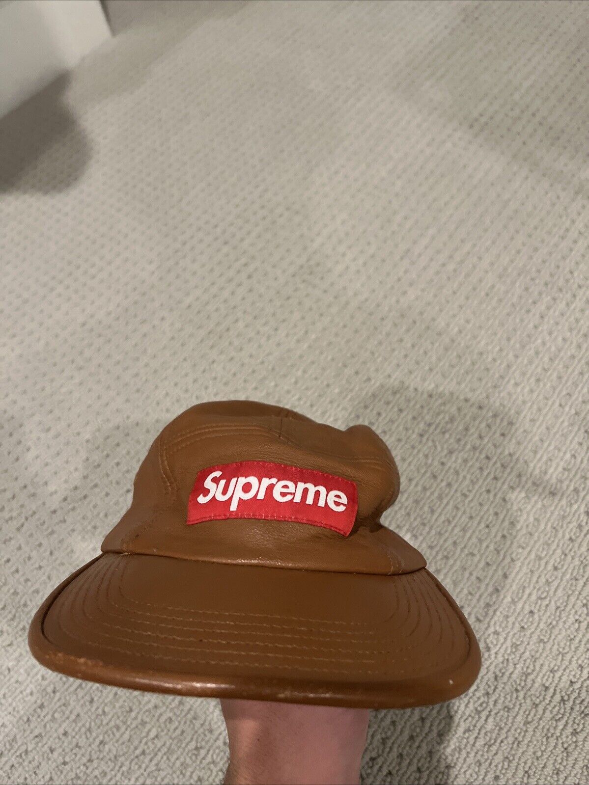 supreme hat leather used brown - image 1