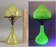 Antique Early 20thC Vaseline Uranium Glass Cut & Etched Boudoir Lamp No Reserve