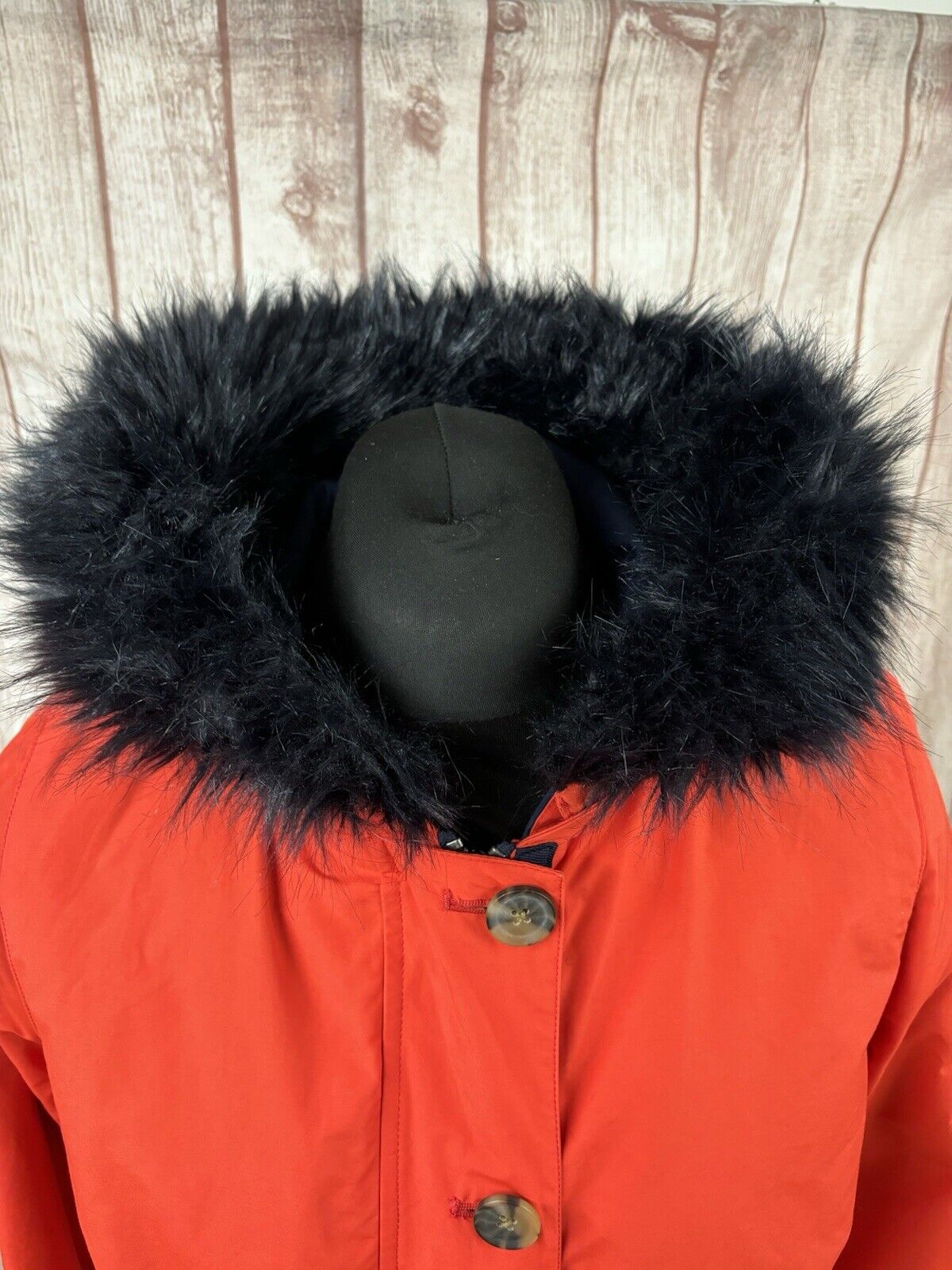 BODEN MASDEN RED COAT PARKA SIZE 14 BLACK FAUX FU… - image 4