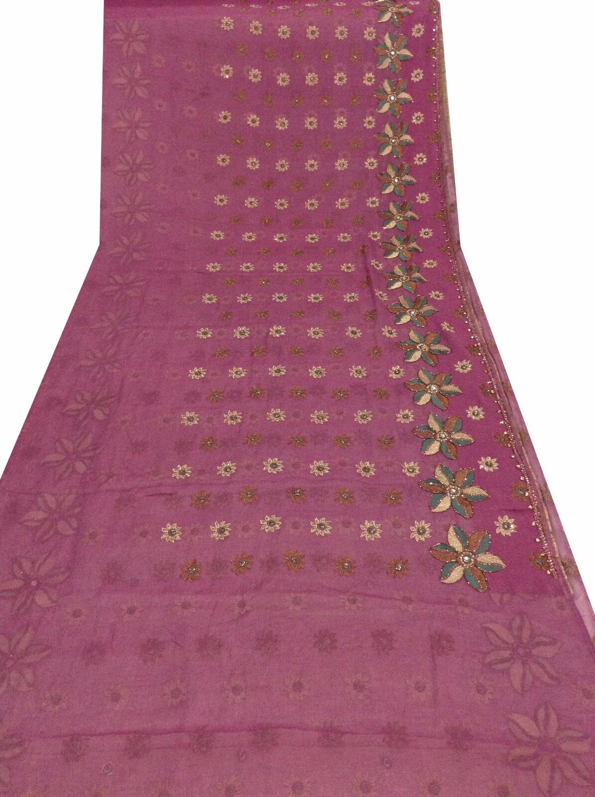 Om Vintage Indian Sari Georgette Hand Beaded Purp… - image 5