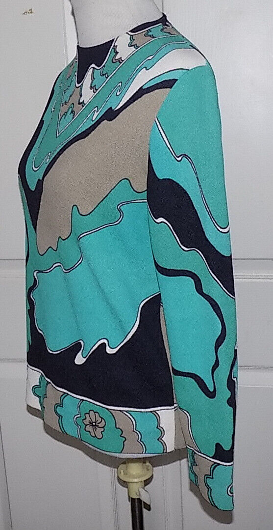 Vintage 60s Aqua Gray Black Mod Abstract Pullover… - image 3