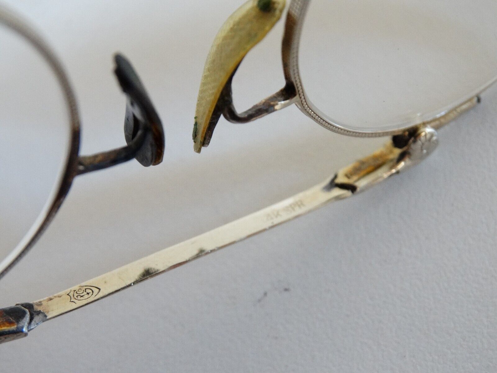 antique LORGNETTE GLASSES 14K spring bi focal lens - image 6