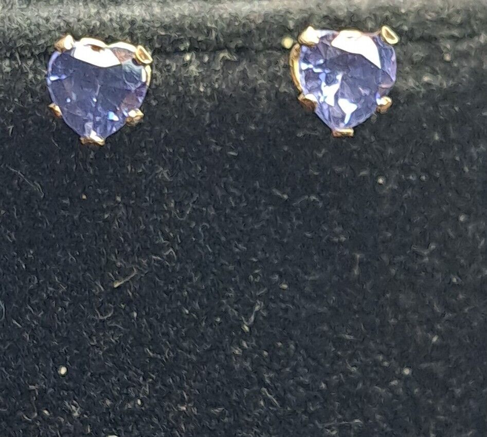 10k Yellow Gold Heart Purple Sapphires Stud Heart… - image 11