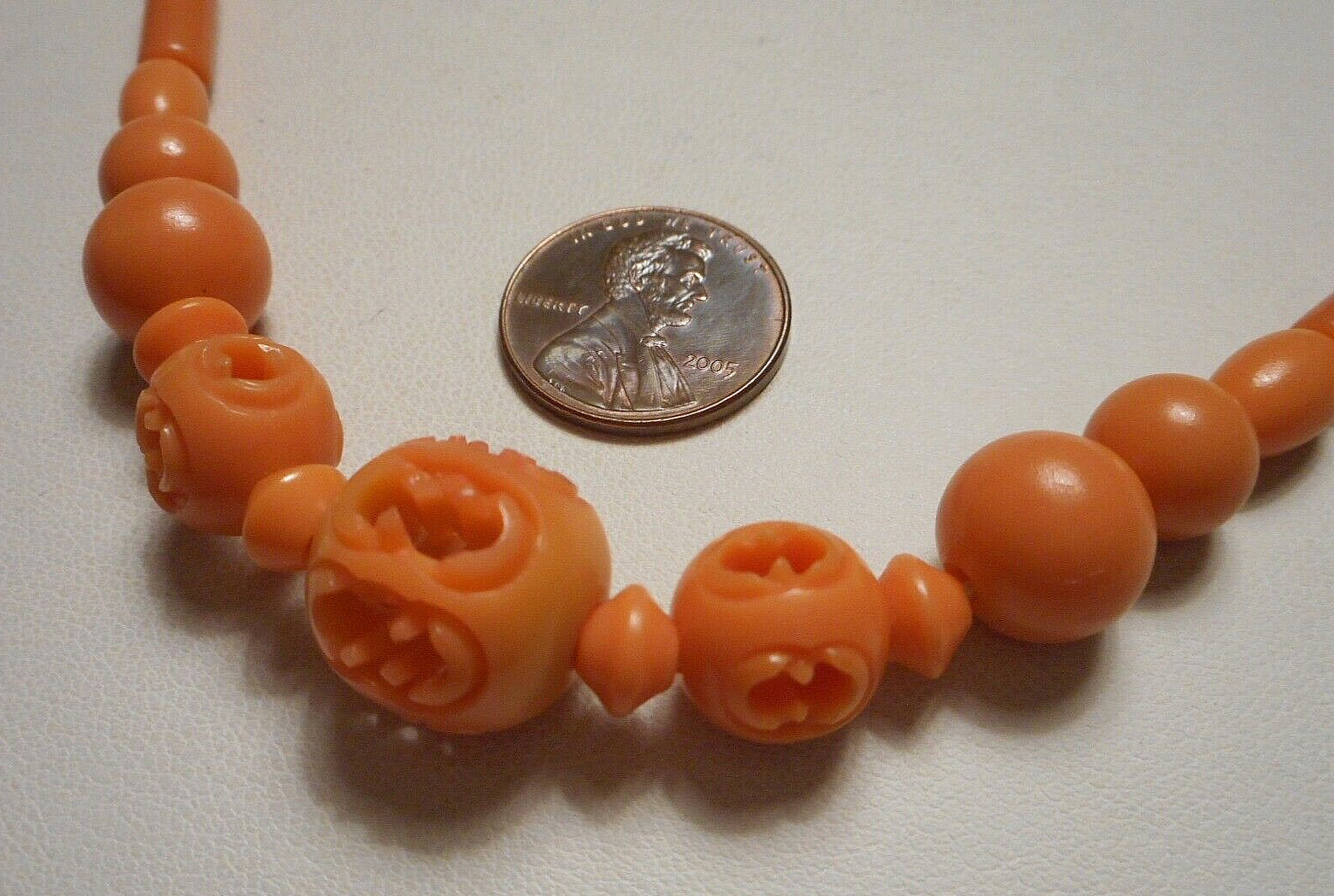 Antique Art Deco Faux Orange Coral Carved Cellulo… - image 8