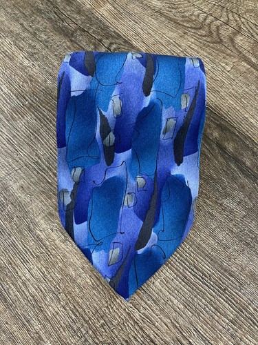 J. Garcia Tie Blue Abstract  100% Silk Designer N… - image 1