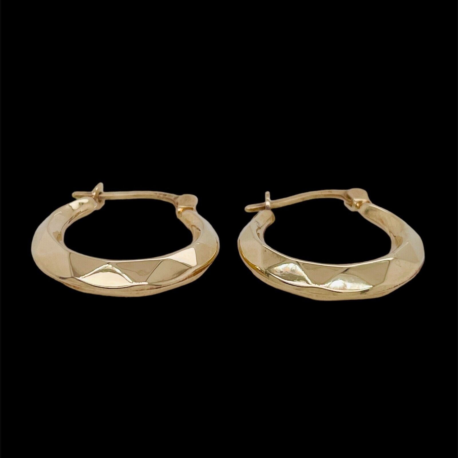 9ct Yellow Gold Hollow Small Faceted Hoops 1gm Pr… - image 8