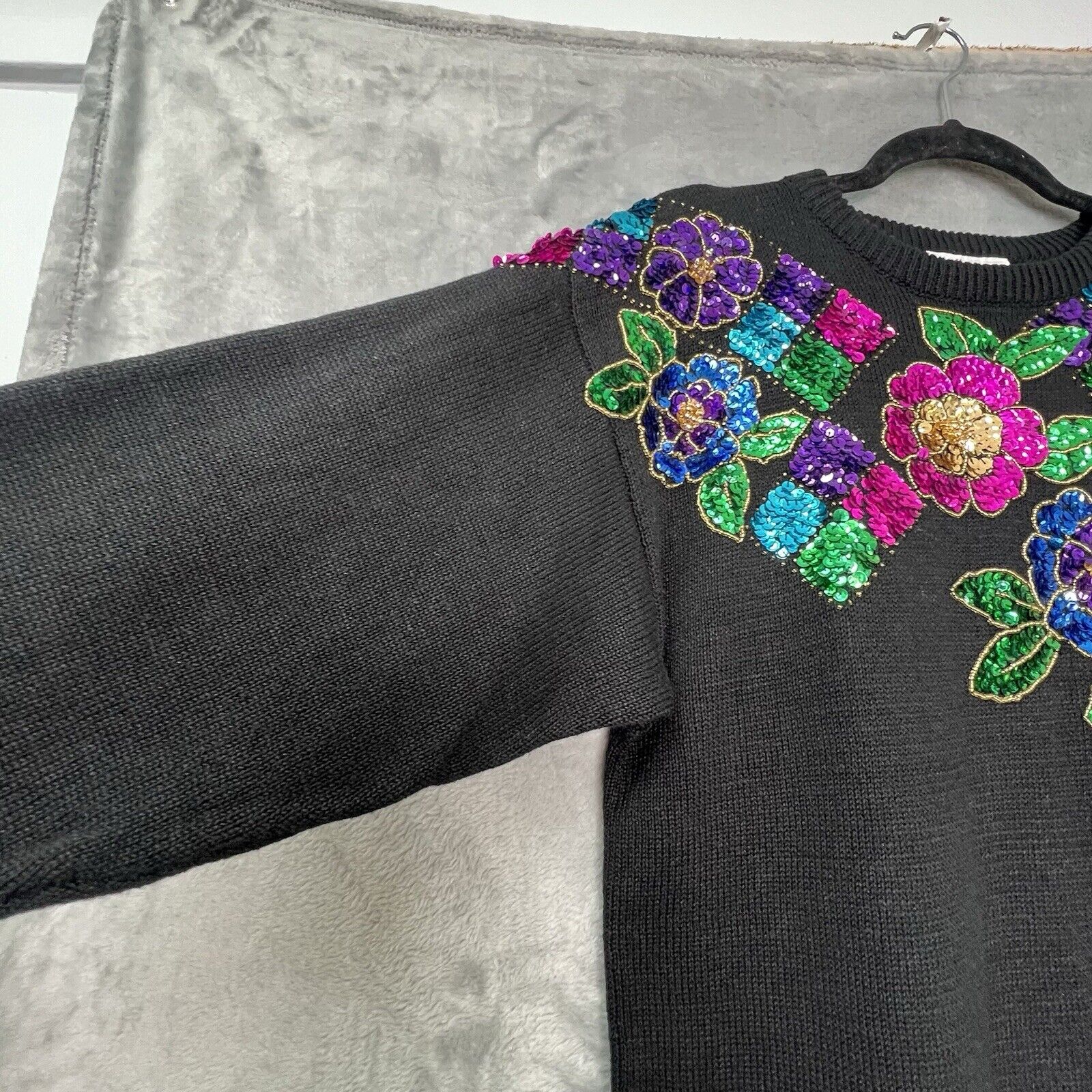 Vintage 80's Cristina Floral Sequined Long Sleeve… - image 3