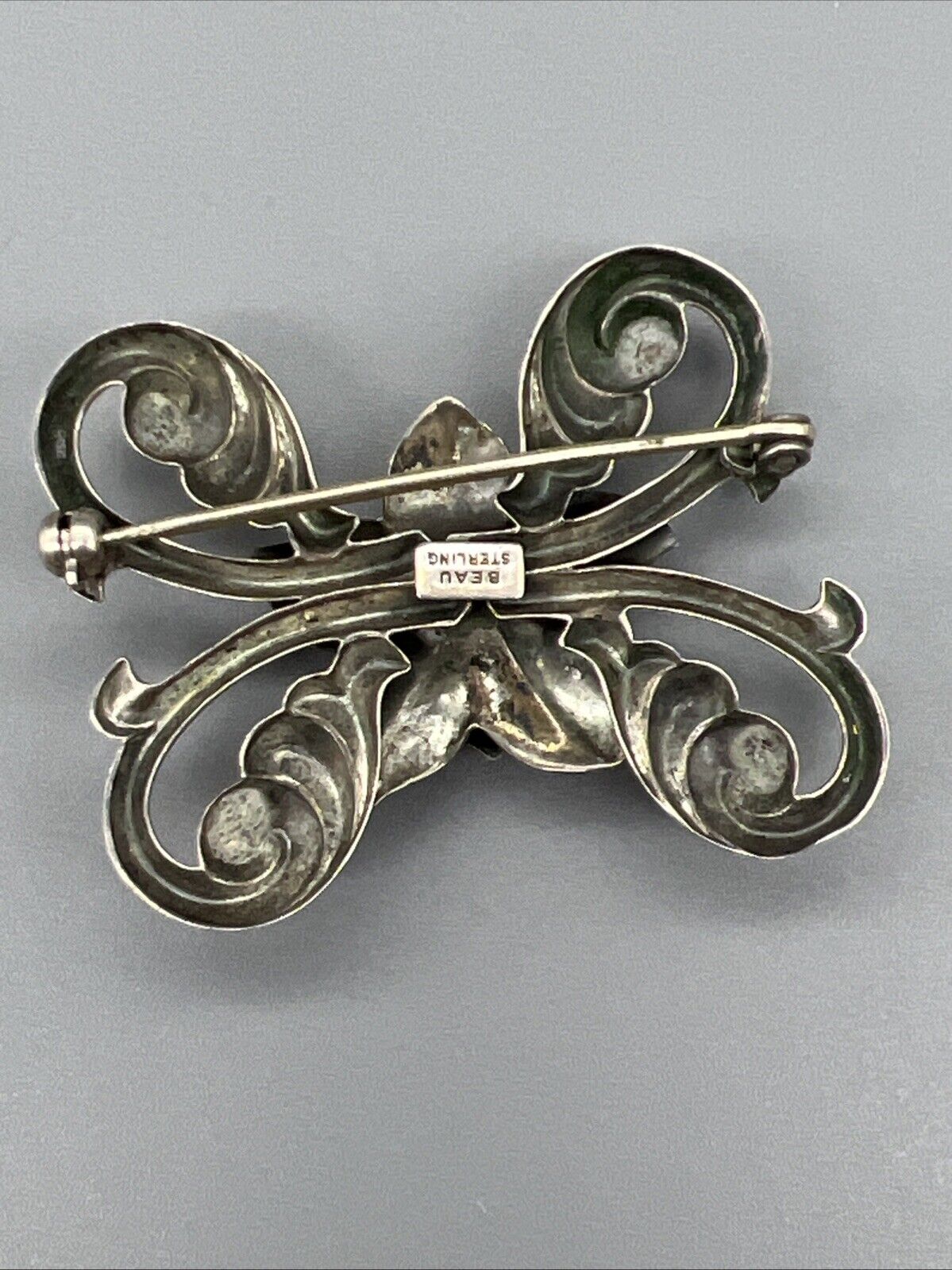 BEAU Designer Sterling Silver Brooch Antique FLOR… - image 6