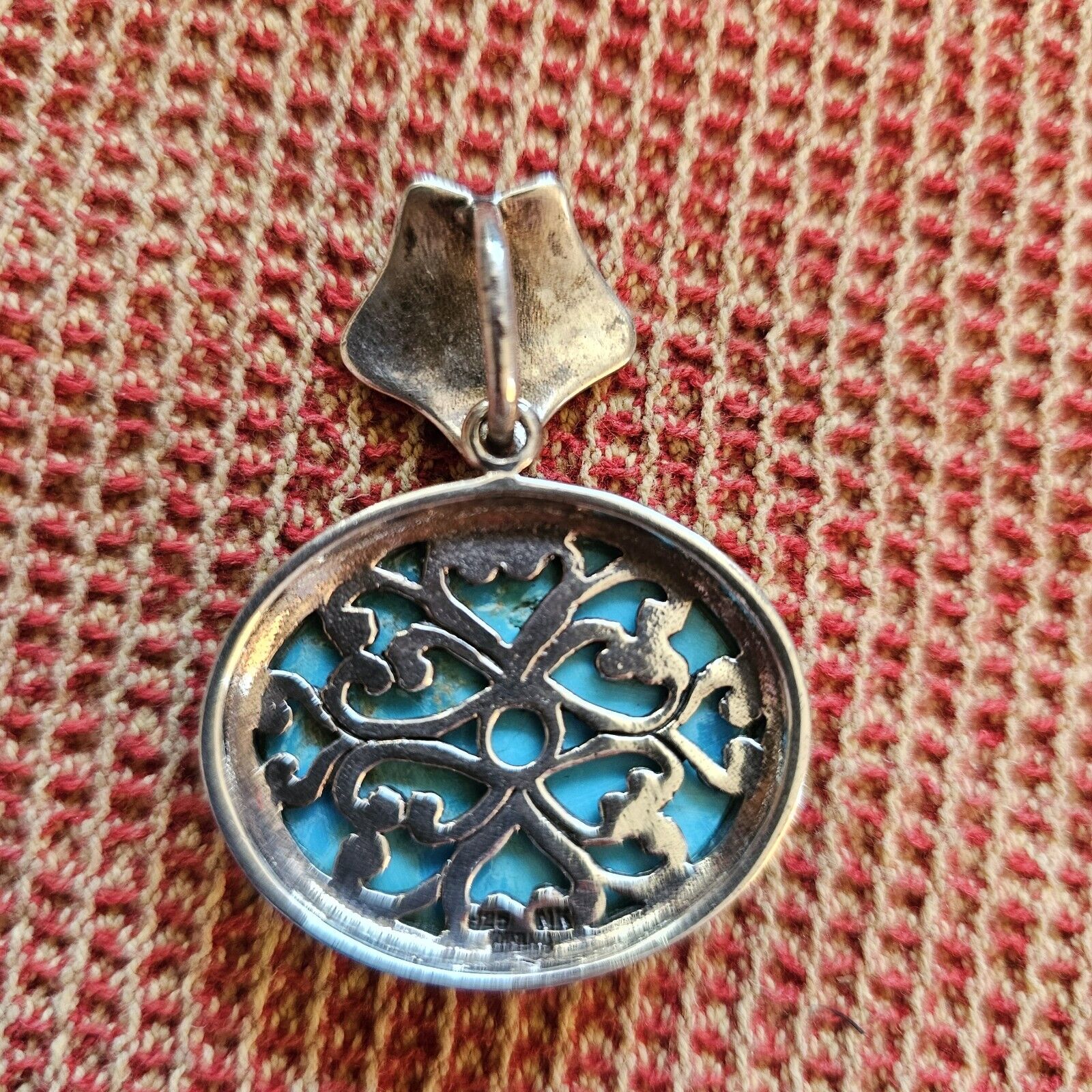 VTG Real Turquoise Ornate Pendant NK SILVER 925 S… - image 4