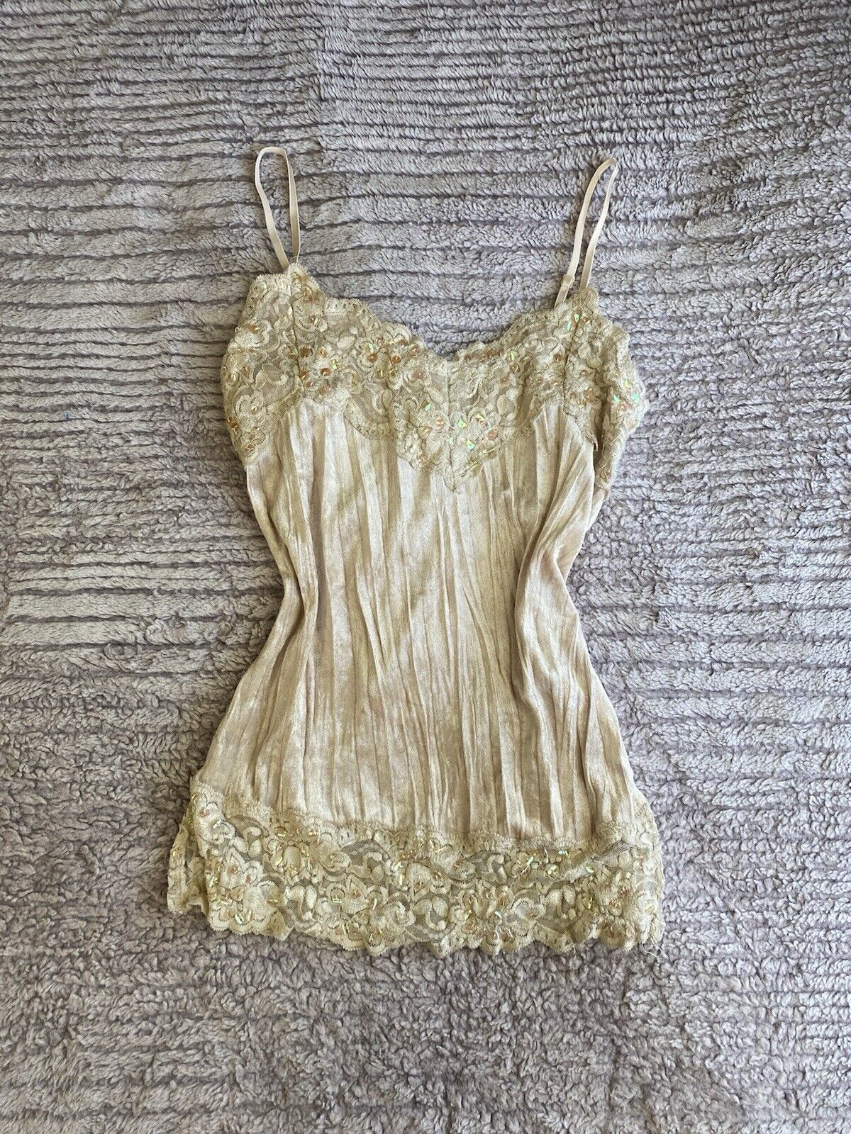 Rave Vintage Beige Velvet Sequin Tank Top Size M … - image 2