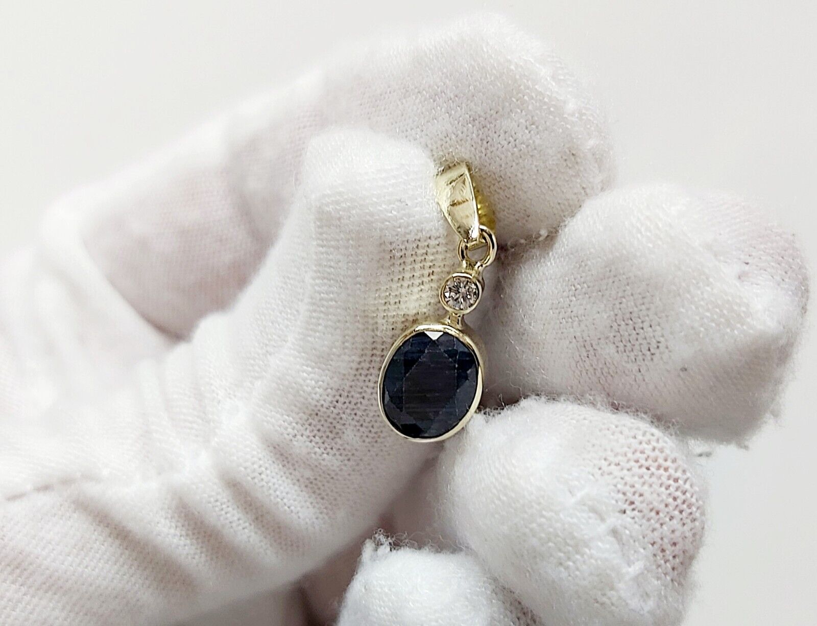 Solid 14K Yellow Gold Natural Dark Blue Sapphire … - image 17