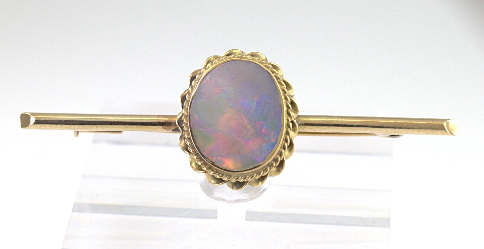 Black Opal, 10K Yellow Gold Bar Brooch - image 2