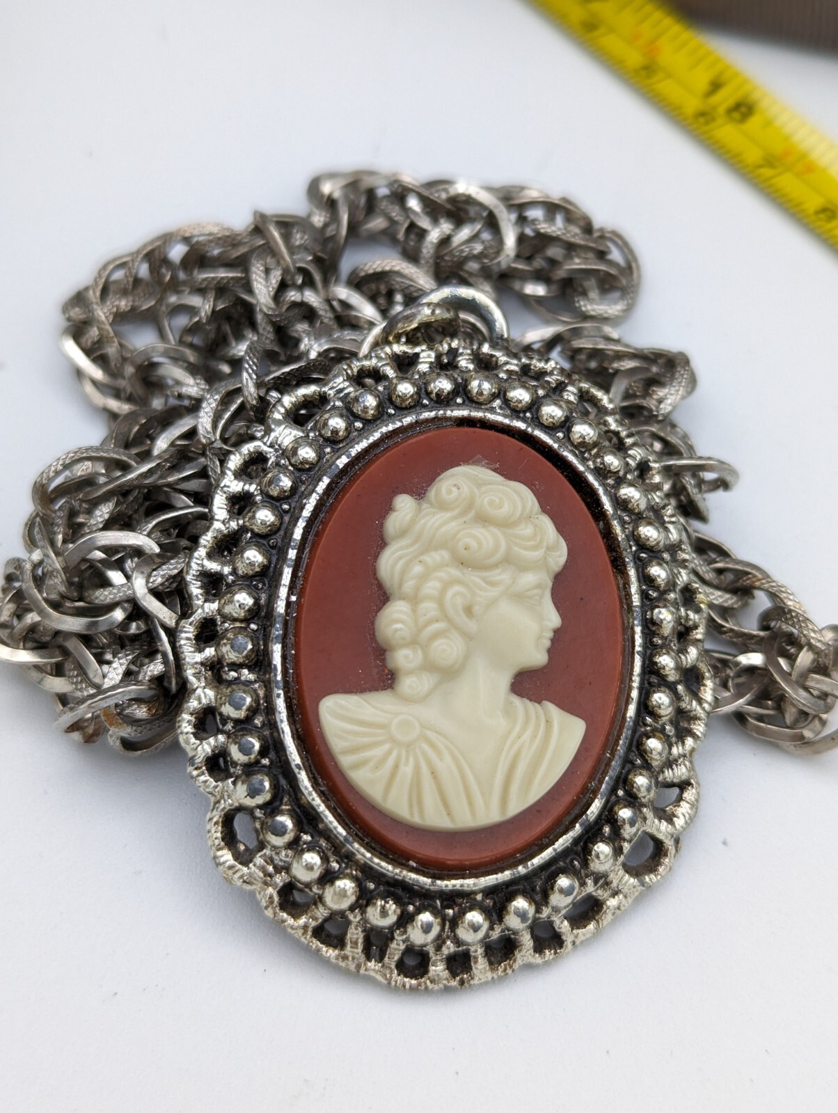 Vintage Cameo Large Chain Silver Tone Necklace - image 18