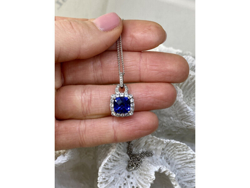 925 STERLING SILVER BLUE & WHITE SAPPHIRES CHAIN … - image 3