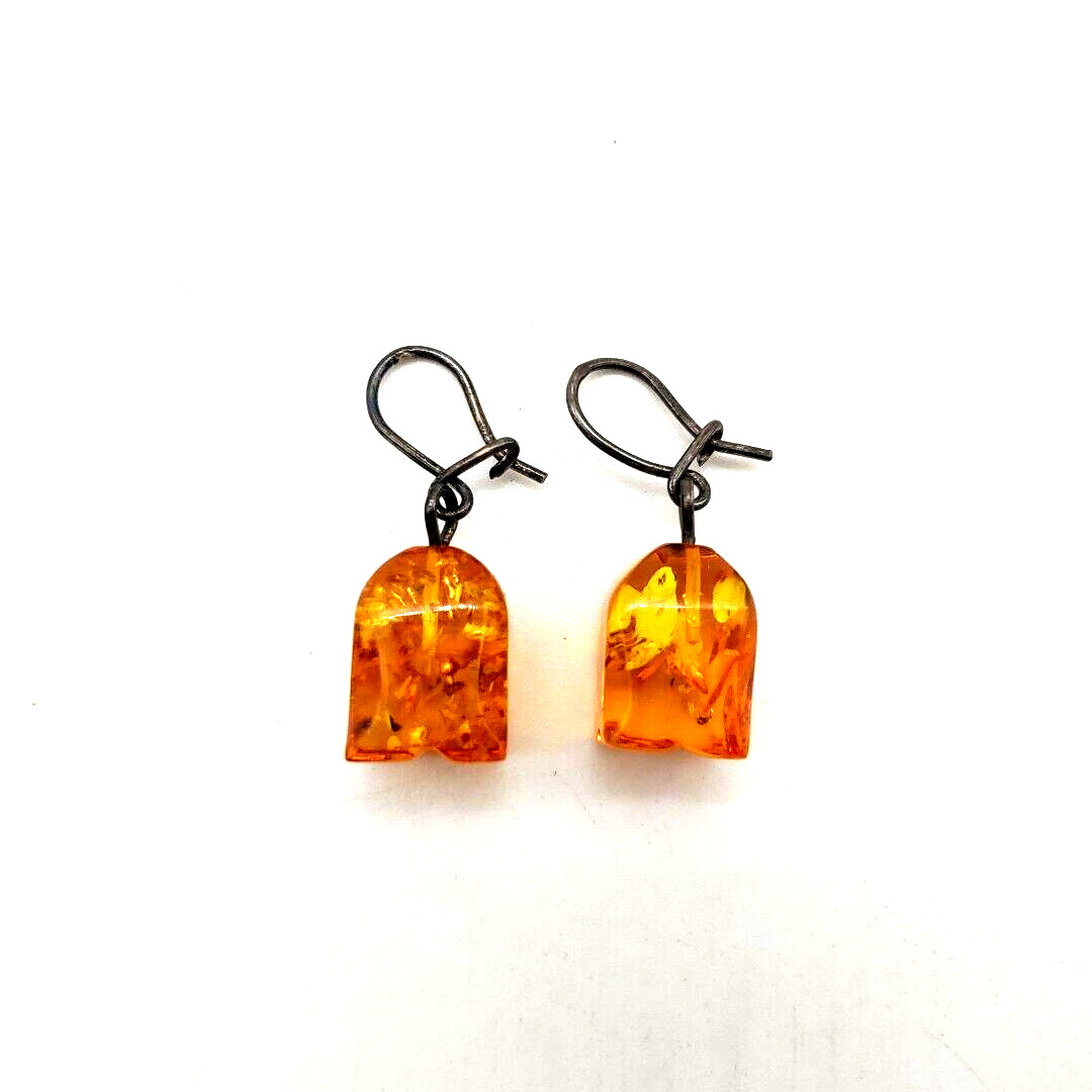 Vintage Sterling Silver Baltic Amber Earrings Car… - image 1