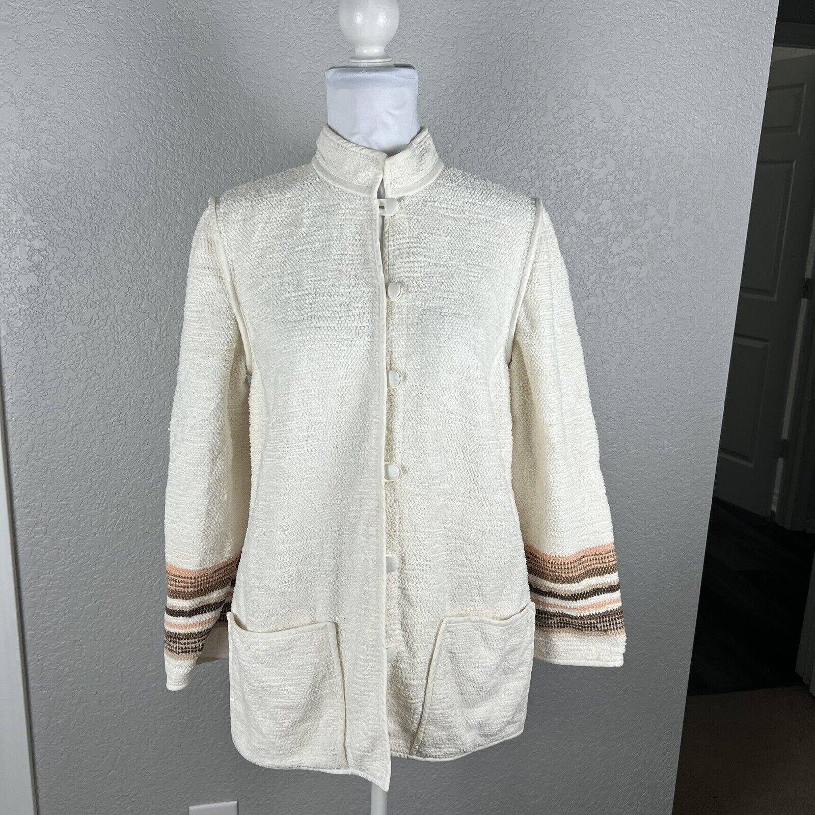 Annikki Karvinen Handmade Jacket Finland Ivory Br… - image 3