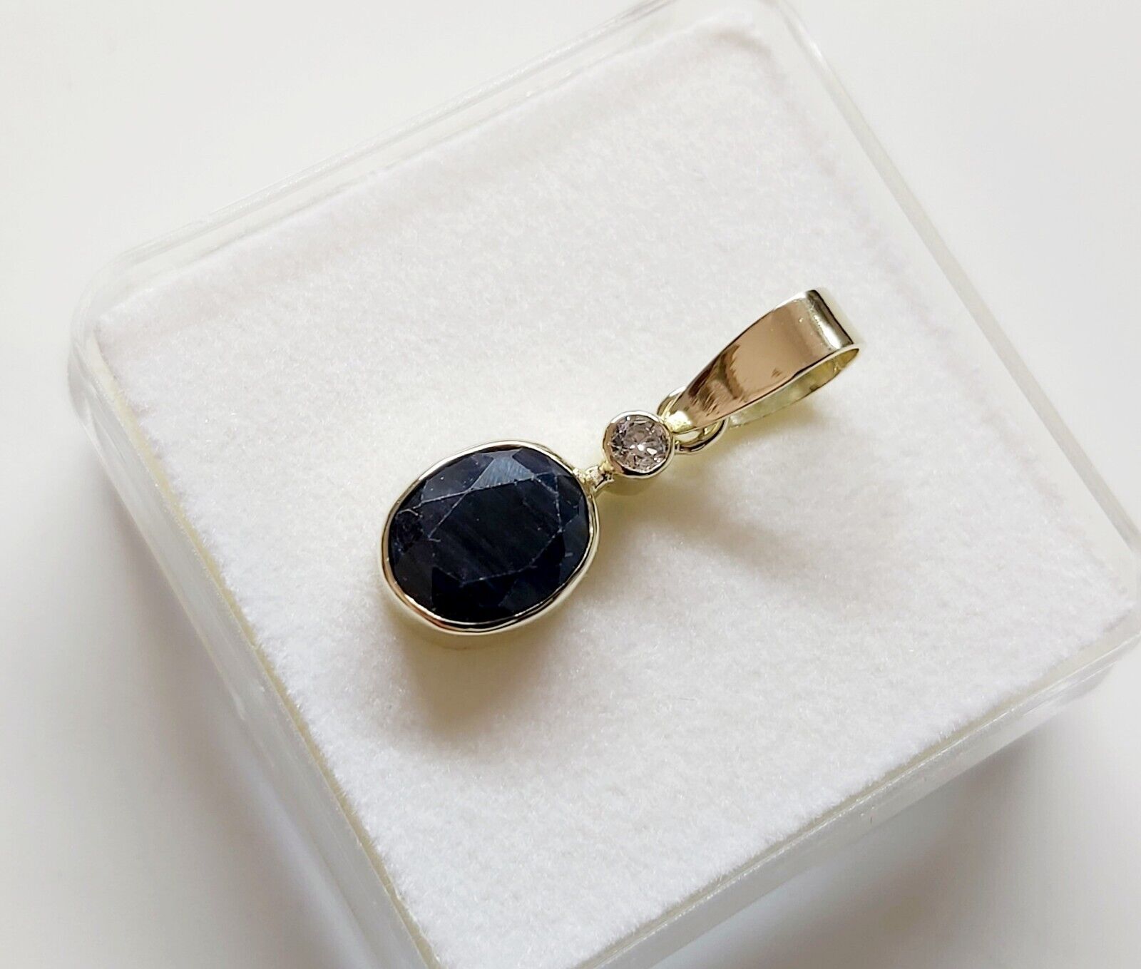 Solid 14K Yellow Gold Natural Dark Blue Sapphire … - image 3