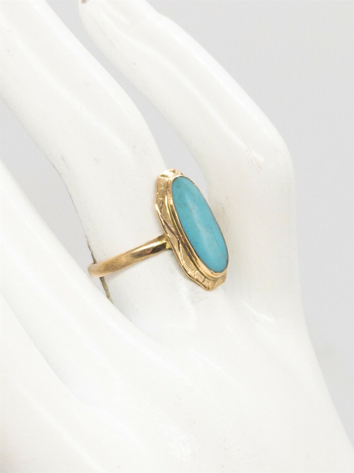 Antique Edwardian 1900s 4ct Natural Turquoise 14k… - image 2