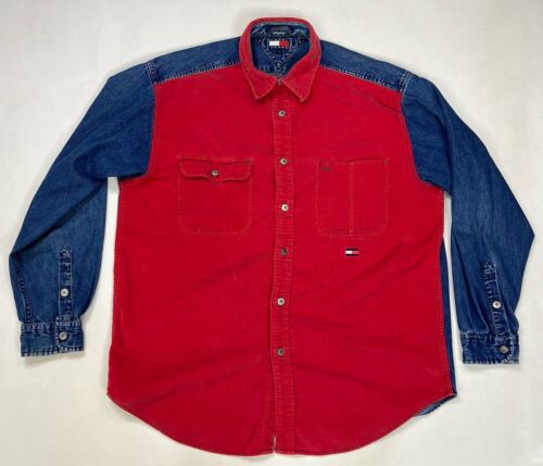 VINTAGE Tommy Hilfiger Corduroy Denim Shirt Men L… - image 1