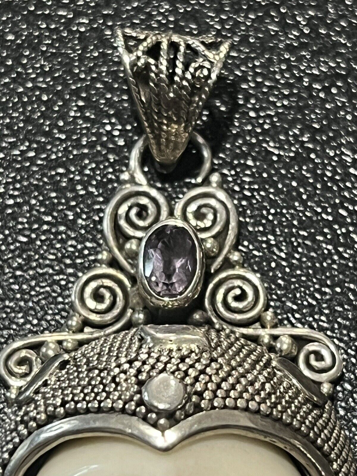 Vtg 925 Silver Amethyst And Carved Resin  Goddess… - image 4