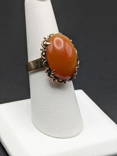 Vintage Yellow Gold Carnelian Ring 10k Ladies Vint