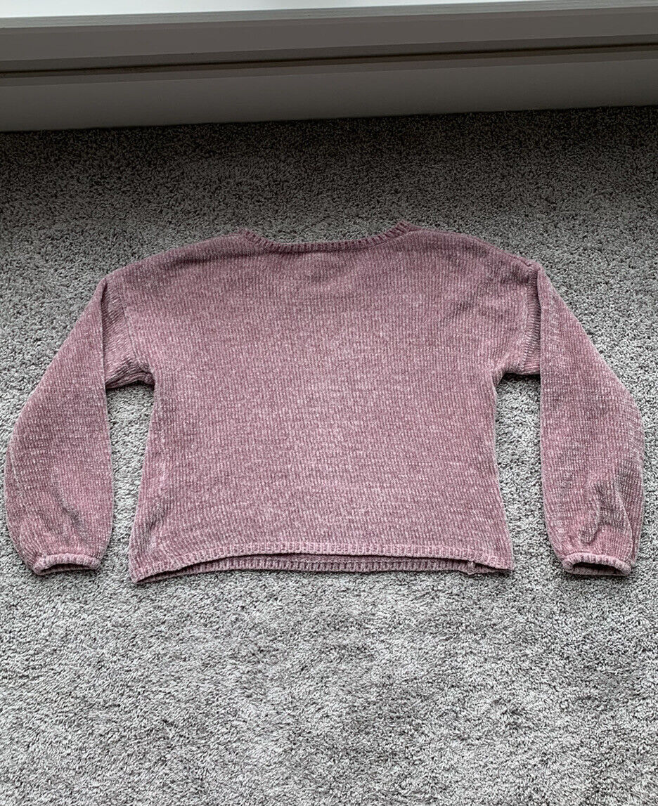 Pink rose purple / Pink Chenille Scoop Neck Sweat… - image 4