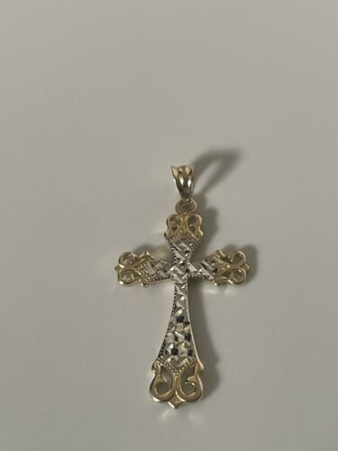 14k Two Tone Gold Cross Pendant - image 1