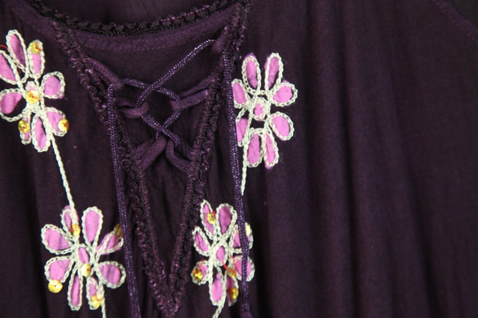 90s Y2K Tunic Dress Purple Rayon Fairy Beaded Fes… - image 5