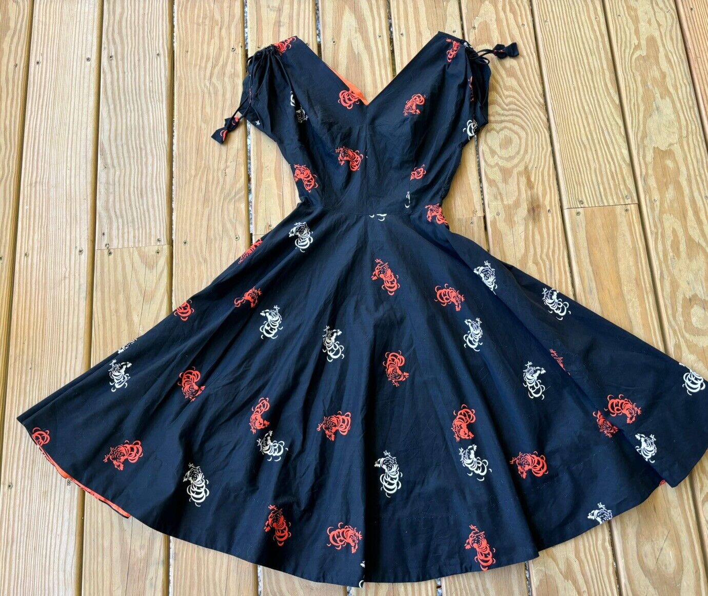 1950’s Revival Rooster Print Dress Vintage Full S… - image 6