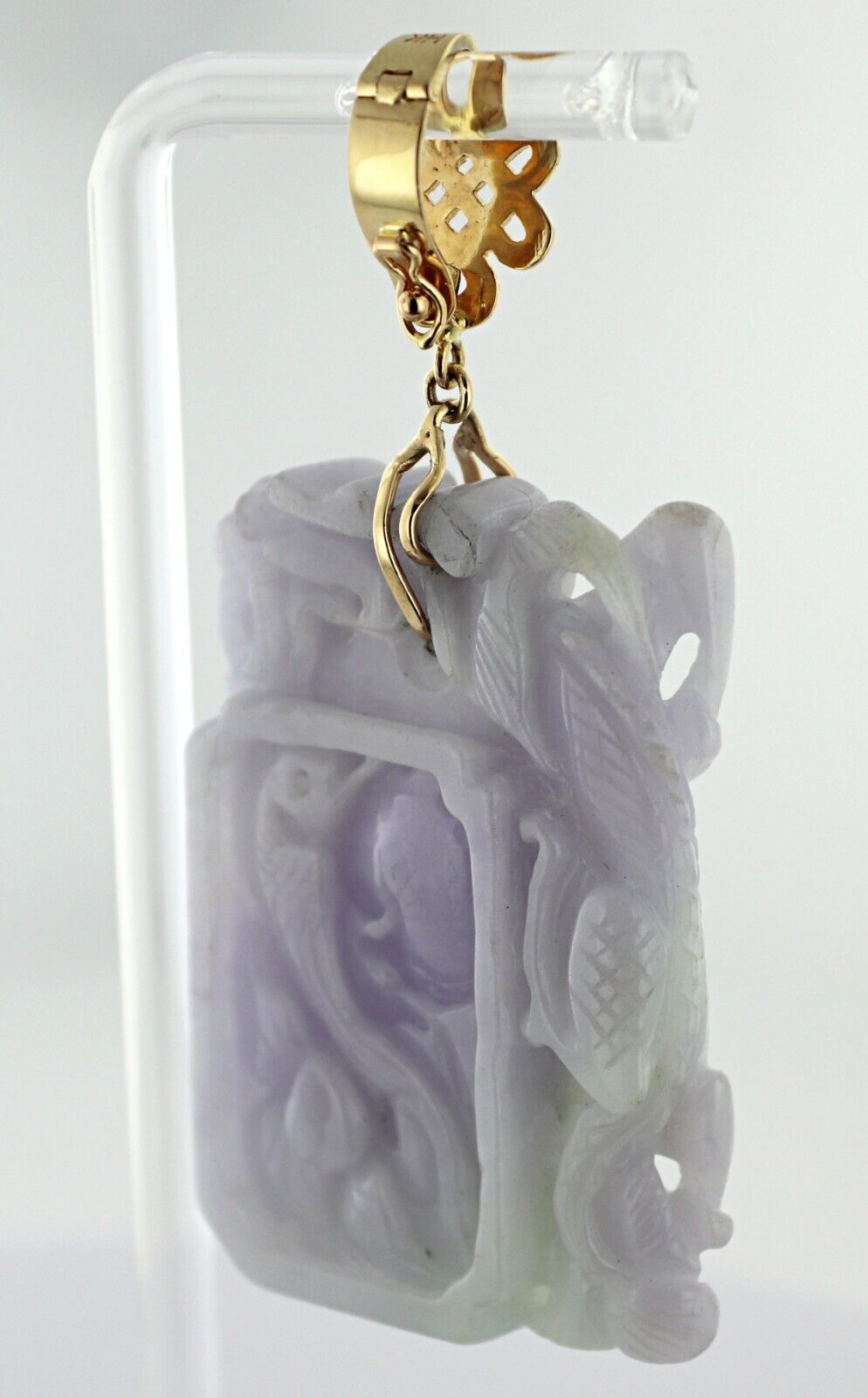 Carved Jadeite, 14K Yellow Gold Pendant - image 8