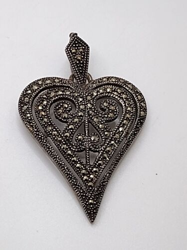 Sterling Silver 925 Marcasite Heart Pendant - image 1