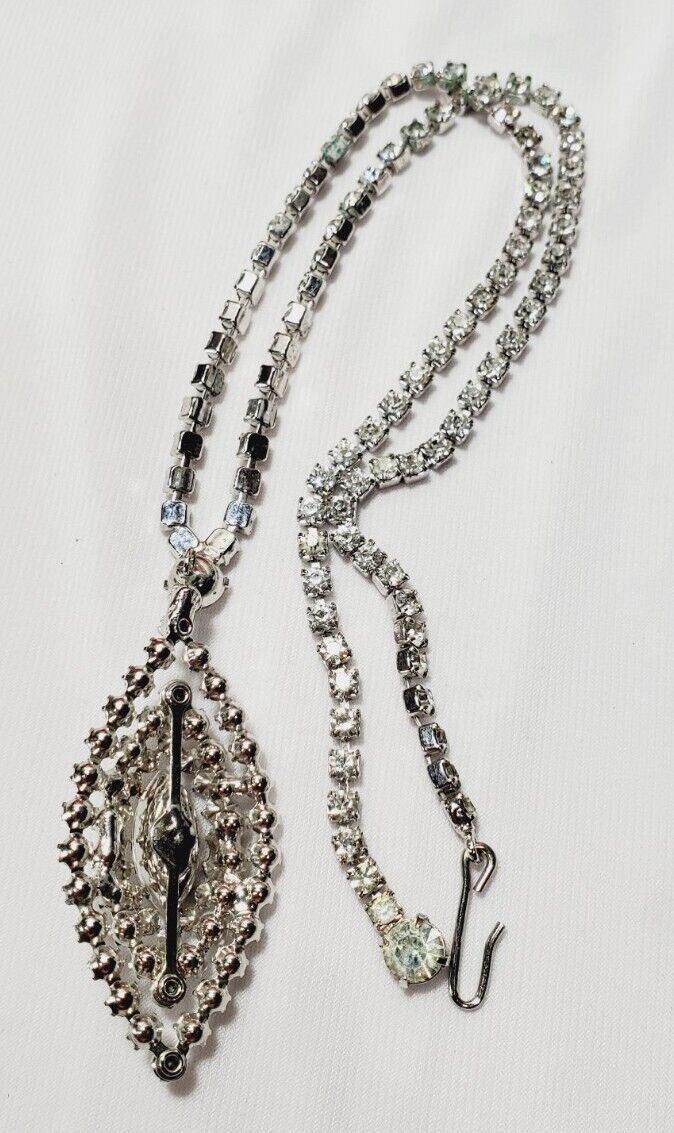 Vintage Silver Rhinestone Pendant Necklace 17" - image 4