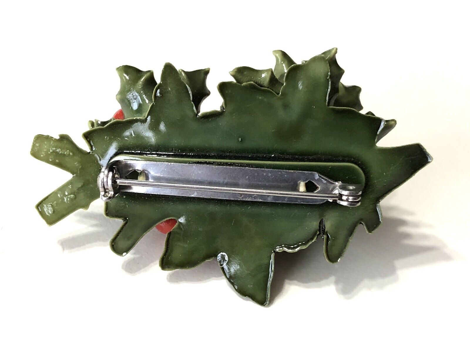 Vtg Christmas Brooch Pin 40s 50s Celluloid Green … - image 2