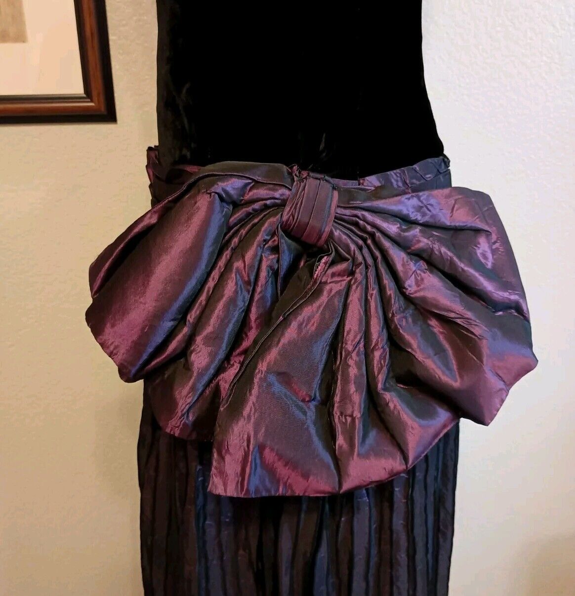 Vintage Black Velvet Taffeta Dress Strapless Prom… - image 11