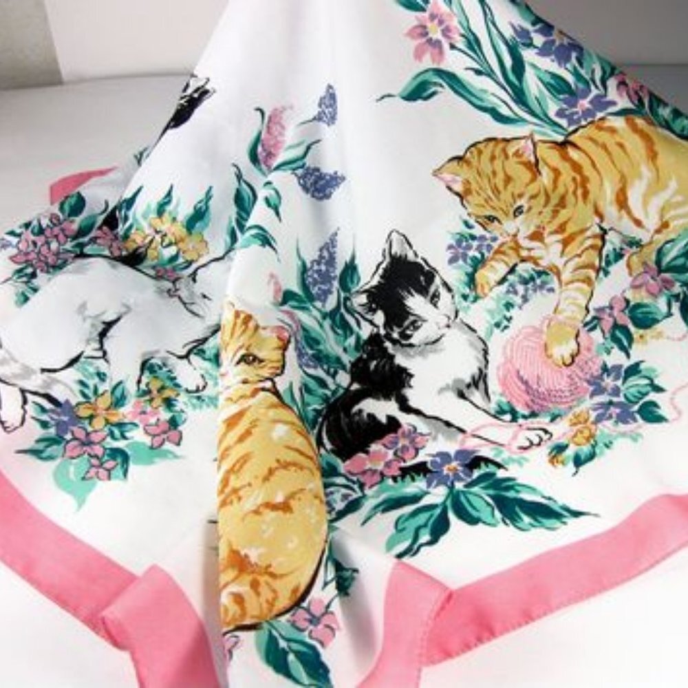 ❤️ Authentic Vintage Scarf Rare 1980 Avon Kittens - image 1