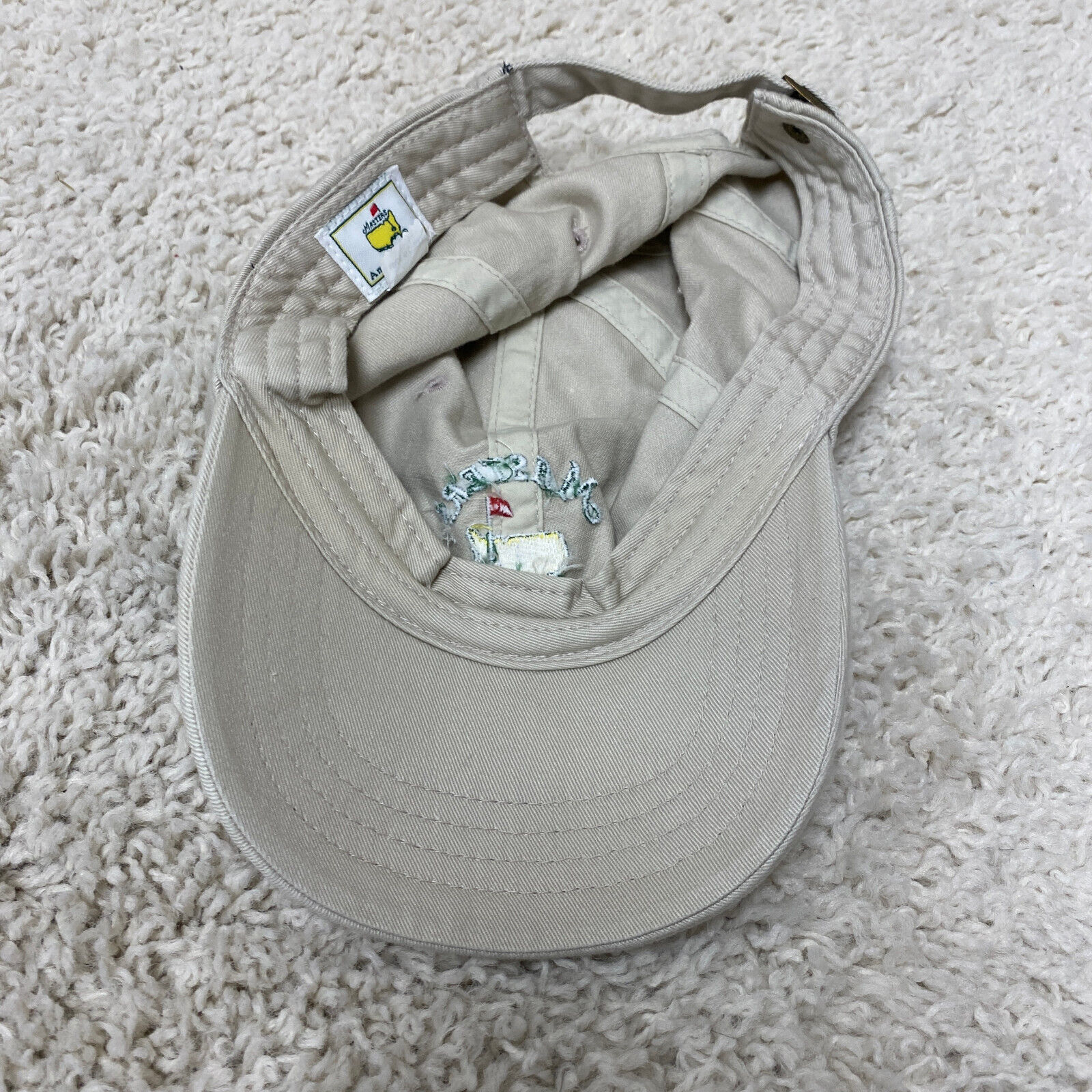 VTG The Masters Hat Beige Tan Yellow Green Strapb… - image 4