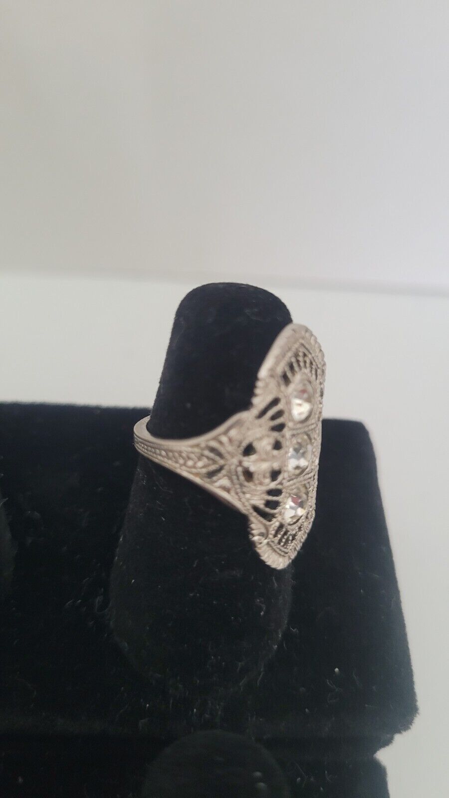 ART DECO Filligree Ring, Silver Tone 18K EP. - image 2