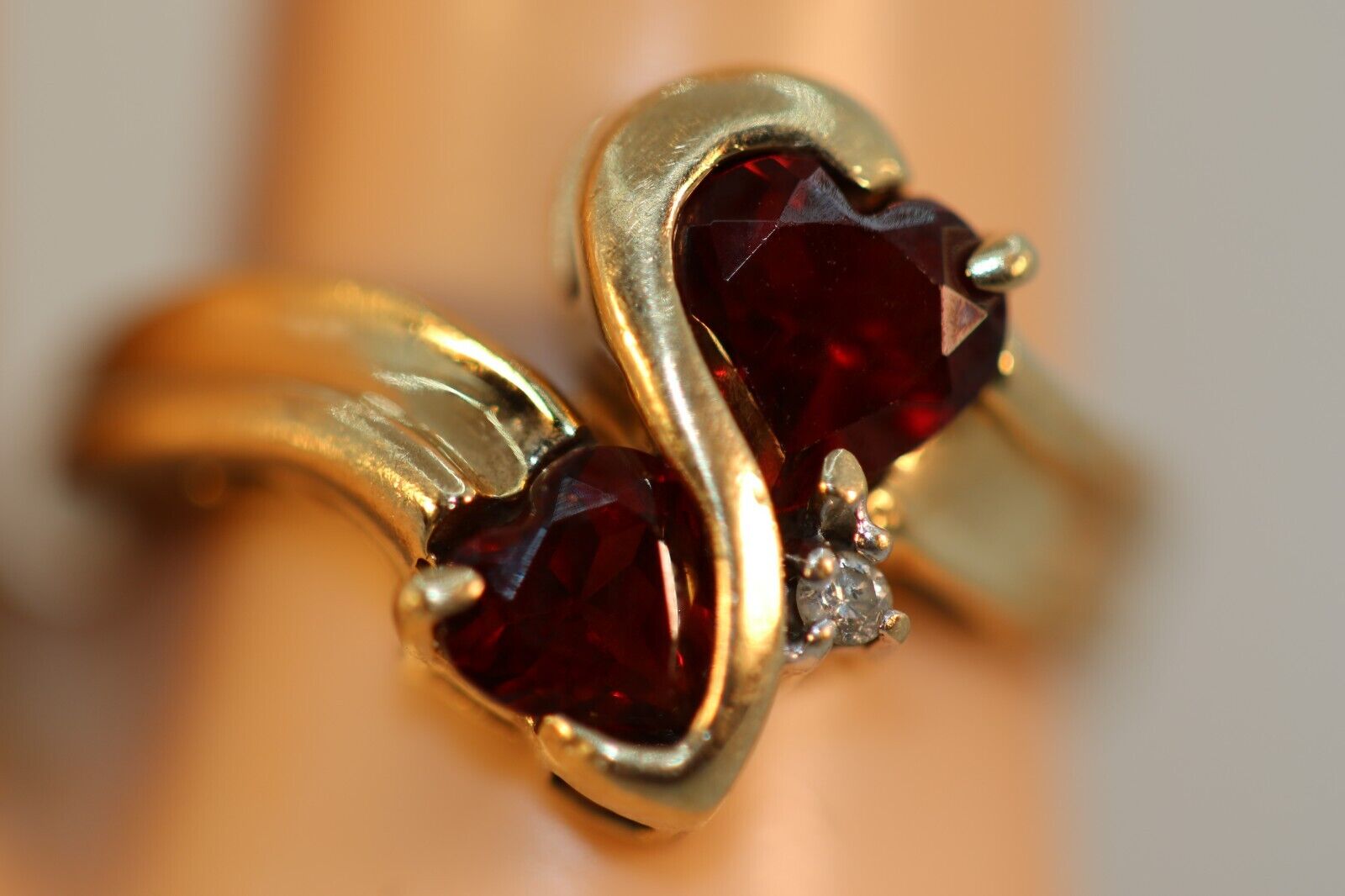 DESIGNER NY 10K YELLOW GOLD RED HEART CUT GARNETS… - image 2